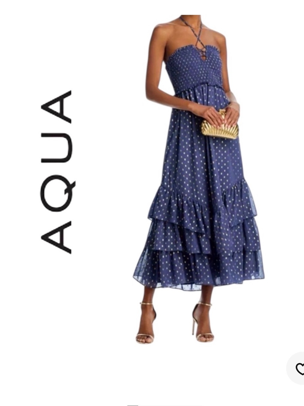 Aqua Navy White Polka Dot Halter Tiered Maxi Dress